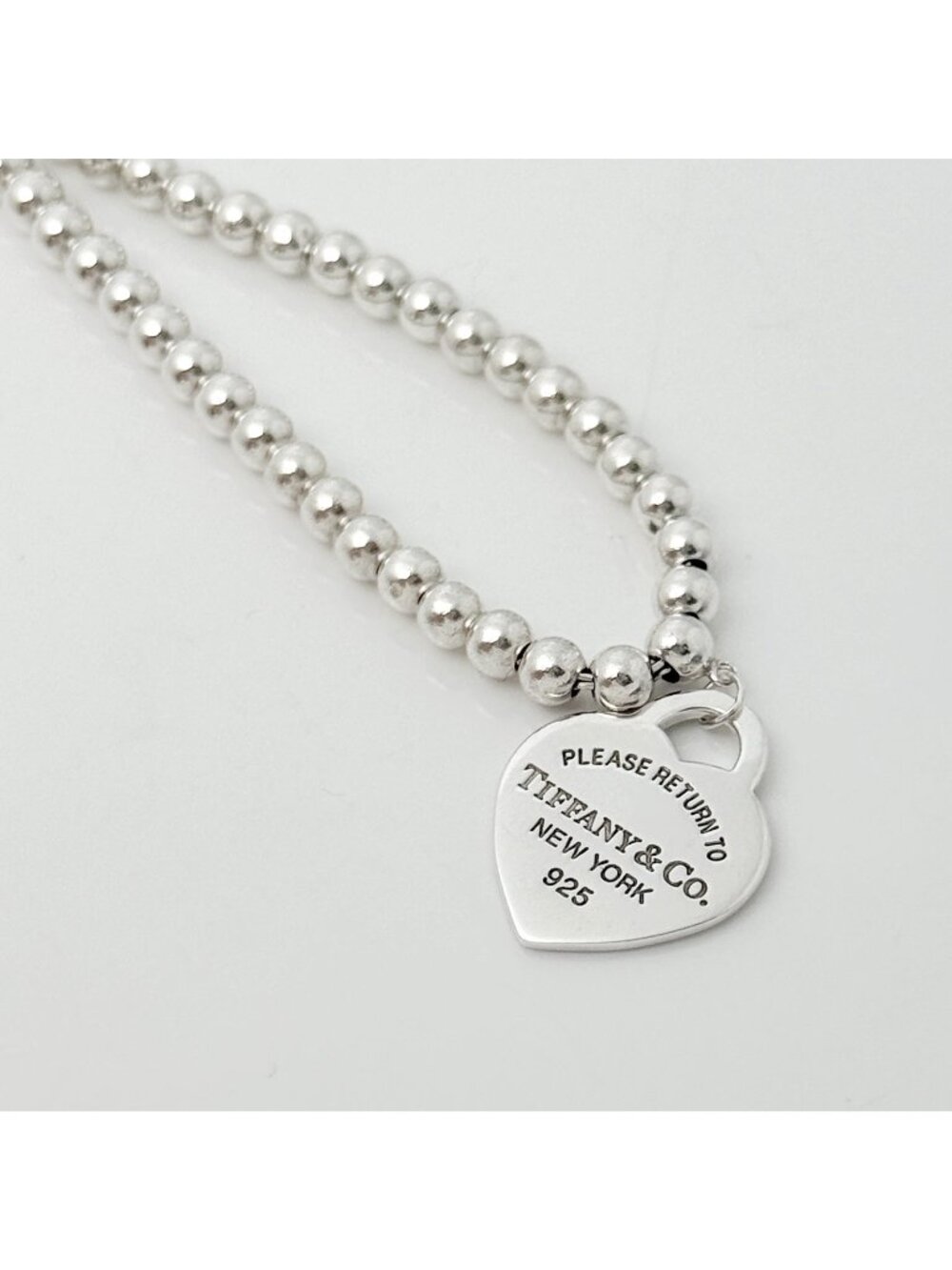 19" Please Return to Tiffany Heart Tag Pendant Necklace on Bead Chain Silver